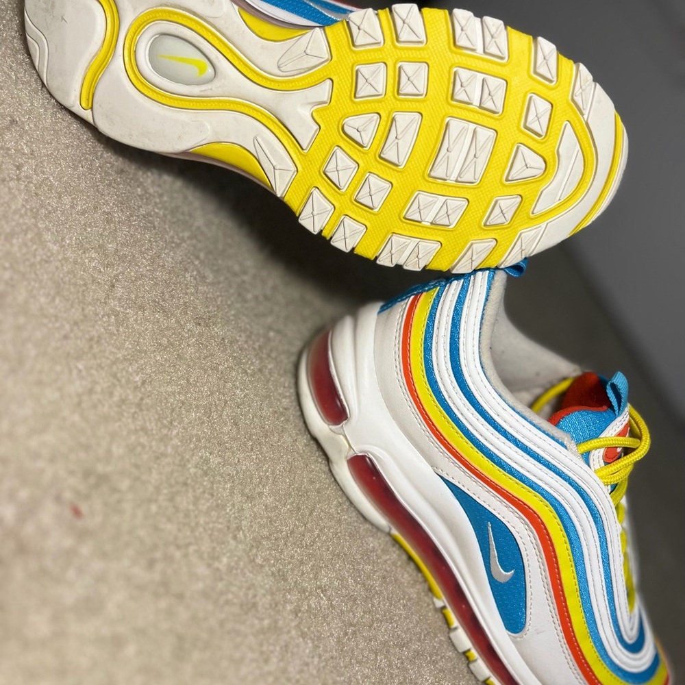 Nike Air Max 97 with Blue, Yellow, and Red Accents